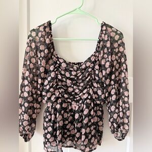 American Eagle Outfitters Black and Pink Floral top
